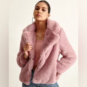 NWOT Pink Faux Fur Fuzzy Loft Jacket Coat